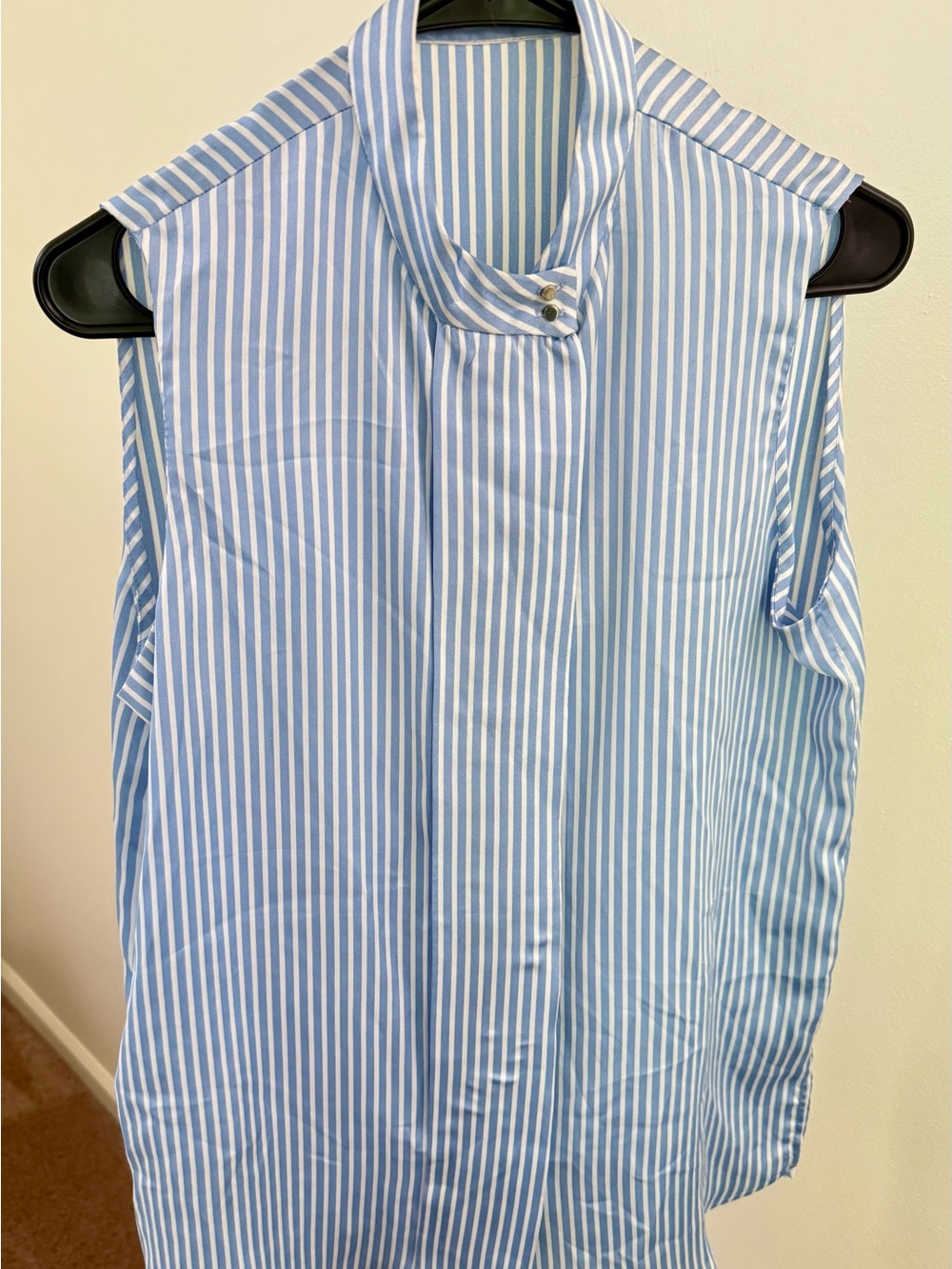 Mango Light Blue and White Striped Sleeveless Blouse